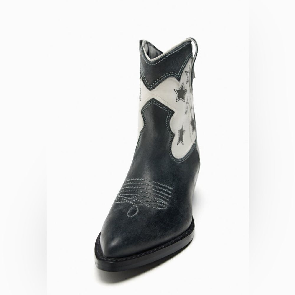 ZARA STAR LEATHER COWBOY ANKLE BOOTS - Picture 10 of 13